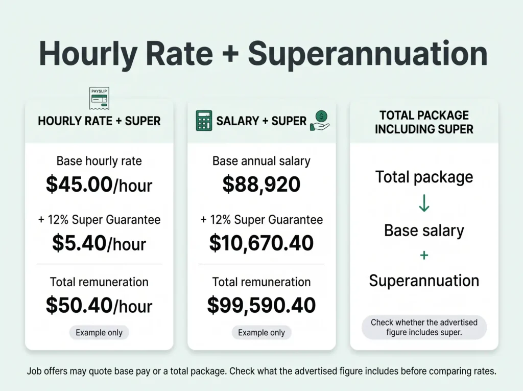 Hourly rate salary and superannuation comparison in Australia