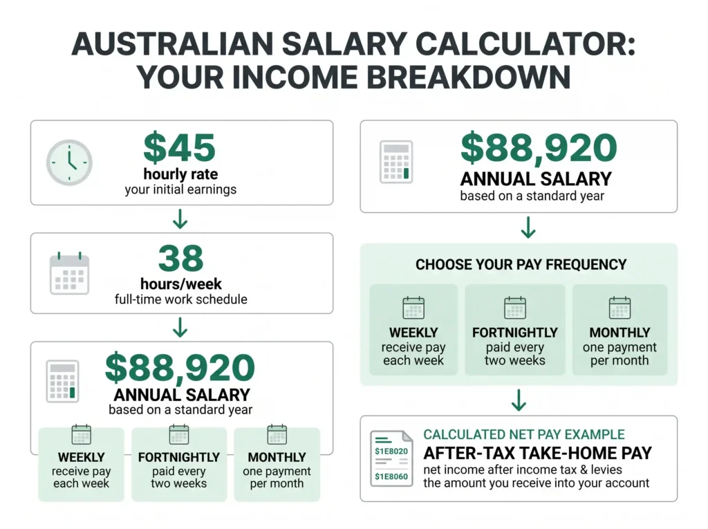 Hourly rate to annual salary and take-home pay calculator Australia