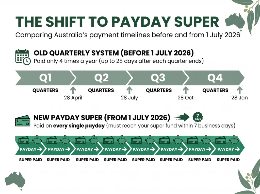Payday Super in Australia from 1 July 2026, super paid every payday instead of quarterly