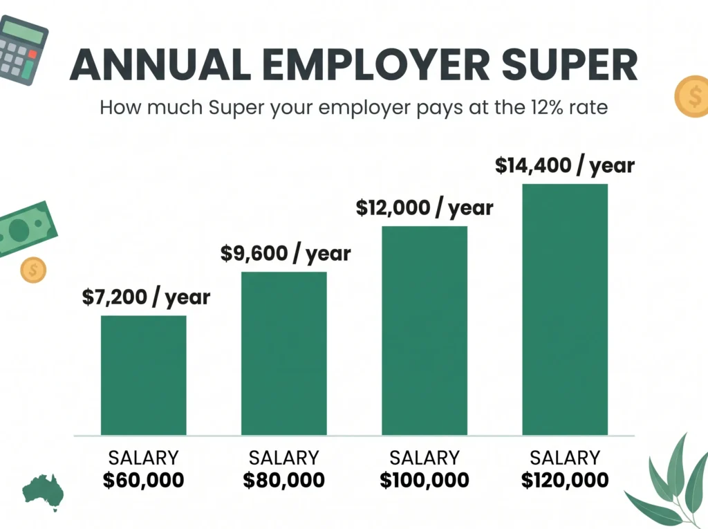 employer super a year on $60,000, $80,000, $100,000 and $120,000 salaries in Australia for 2026-27